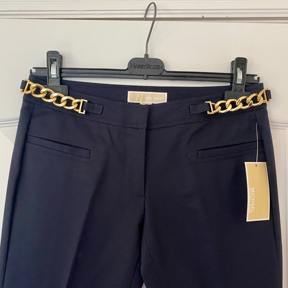 MICHAEL Michael Kors Navy pant w Gold Chain - Picture 3 of 8